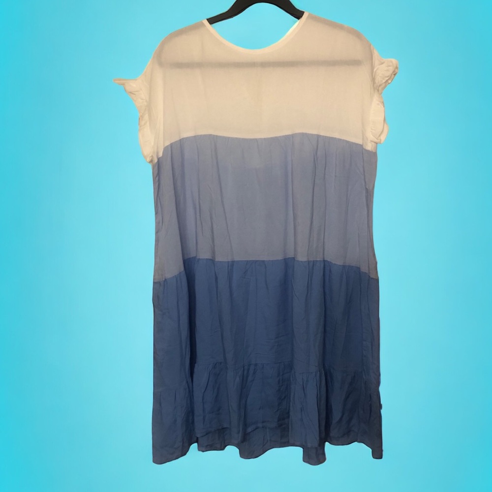 Unbranded Blue/White Color block round neck Tiered Sundress